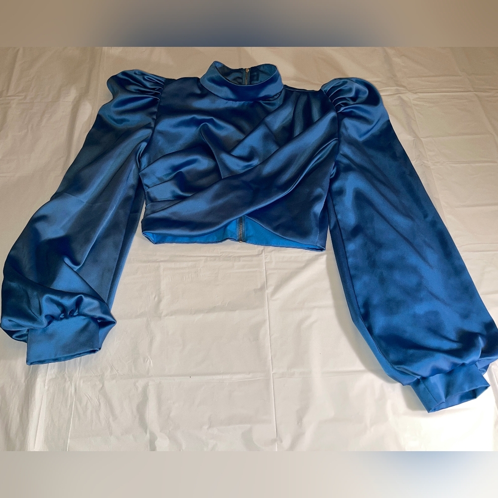 AKIRA Satin Long sleeve Crop Top  Quarter neck